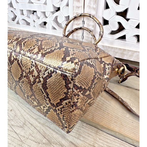HOBO INTERNATIONAL Sheila Medium Satchel Crossbody Metallic Golden Snake Leather - Picture 6 of 11